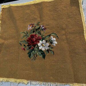 Vintage Needlepoint Chair Seat Cover - Floral - Rose